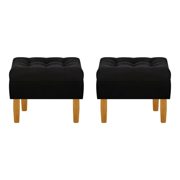 Set Pouf Wood 1c Felpa 04 Negro