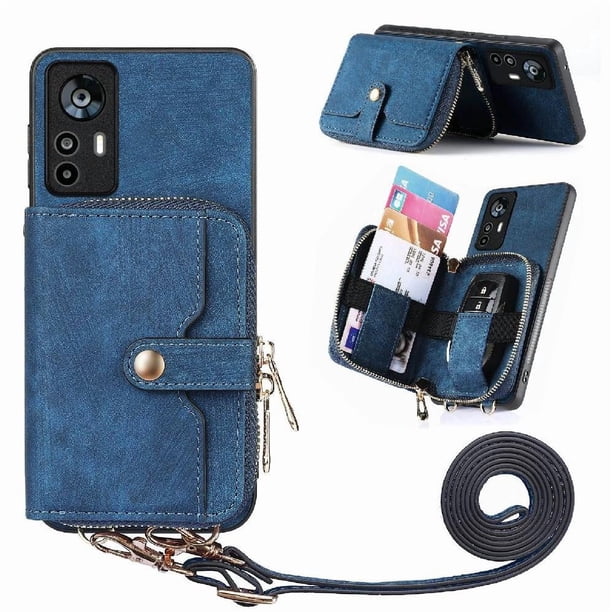 Funda Tipo Cartera con Correa Cruzada para Xaiomi 12T Pro Protección Contra Golpes Azul