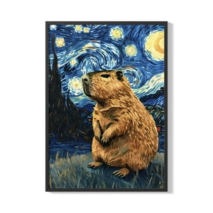 Creango - Cuadro Poster Enmarcado Capibara Noche Estrellada Decorativo