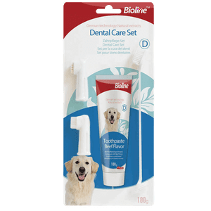 Kit Dental Pasta + Cepillos Dentales Para Perros Bioline Sabor Menta