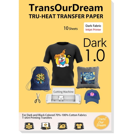 Papel de transferencia de calor TransourDream para camisetas oscuras (10 hojas)