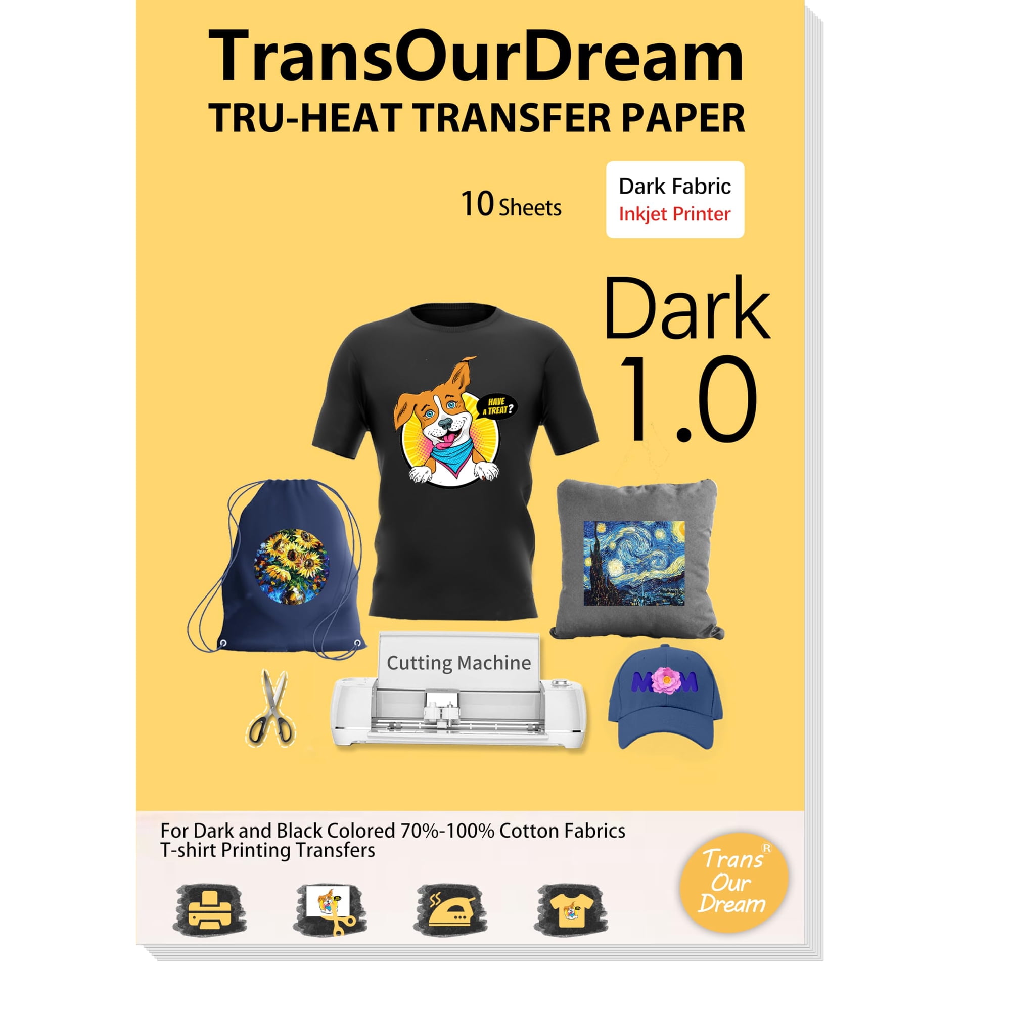 Papel De Transferencia De Calor Transourdream Para Camisetas Oscuras (10 Hojas)