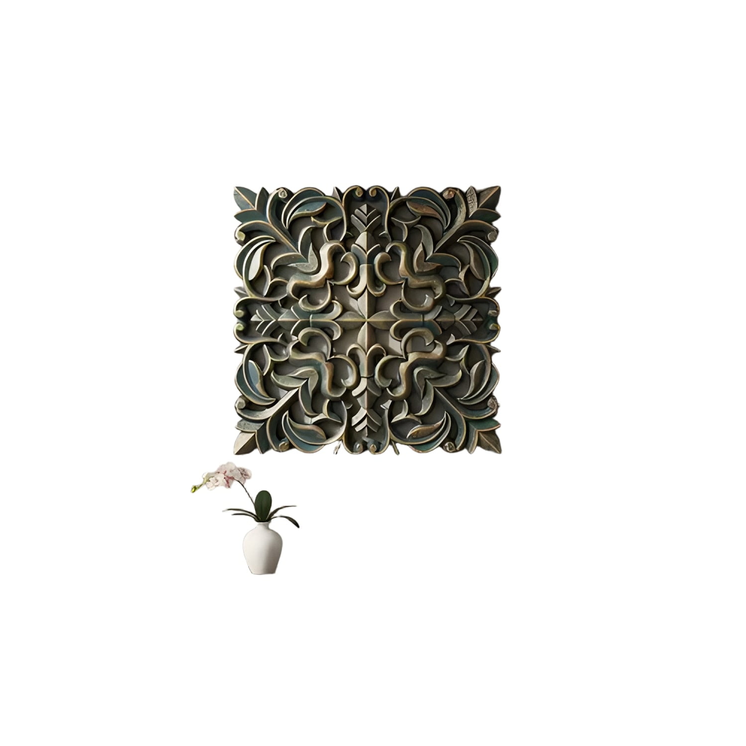 Genérico - Cuadro Ornamental Cuadrado Turquesa Dorado