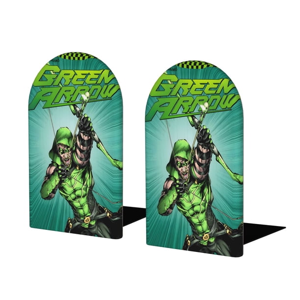 Flecha Verde Sujetalibros decorativos temáticos, tope para estantería con base antideslizante, uso dual para hogar y oficina - 2 piezas