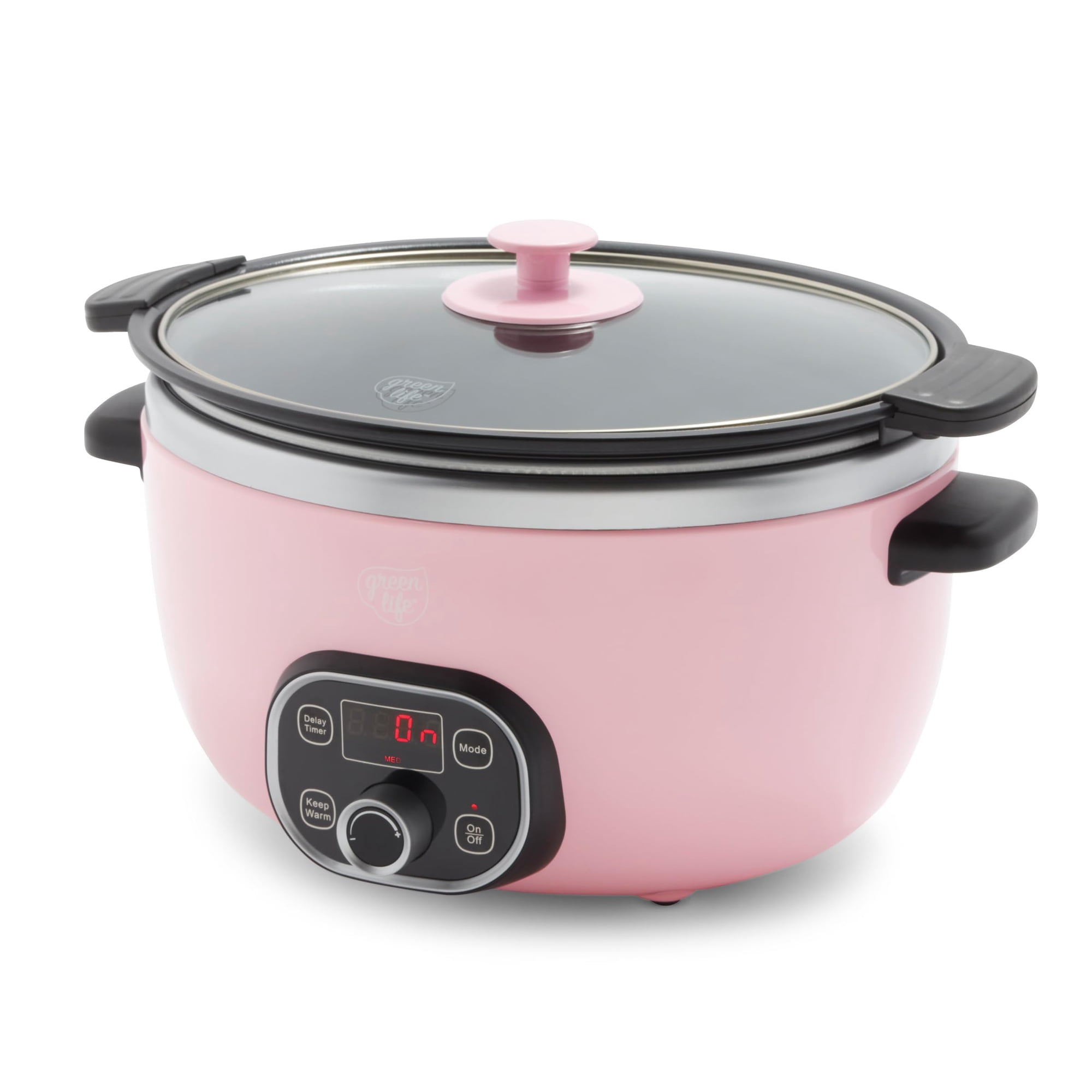 Olla De Cocción Lenta Greenlife Cook Duo De Cerámica Antiadherente De 6 Cuartos De Galón, Rosa