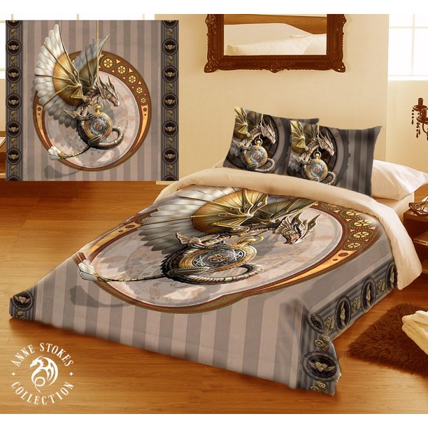 Anne Stokes Steampunk Dragon - Feather Duvet Cover Bed Linen Set - s Available3-Piece Bedding Set (1 Duvet Cover + 2 Pillow Shams)