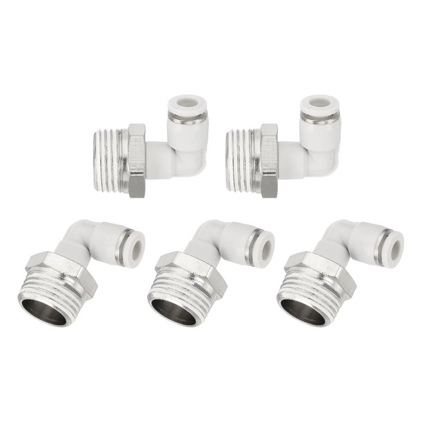 Uxcell 5 Piezas Conectores de Empuje Codo Macho 1/4 Pulgada Tubo OD x 1/2 Pulgada Rosca NPT Conector Neumático, Blanco
