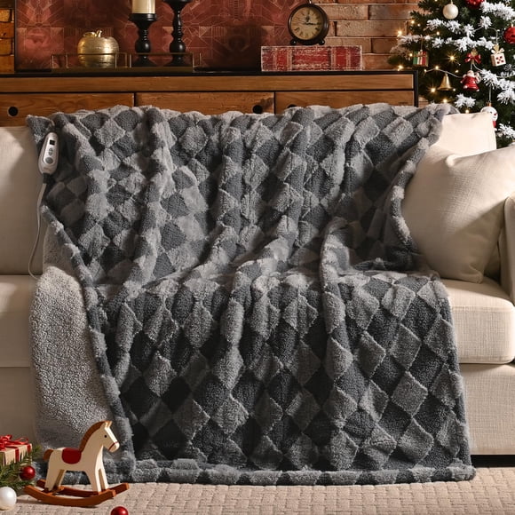 Manta eléctrica térmica Bearhug, reversible, marrón, a cuadros, 130 x 150 cm