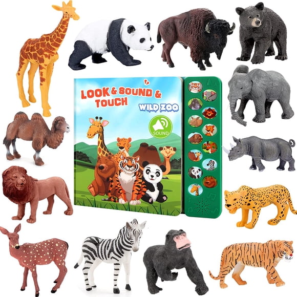 Animal Figures Toys Tudoccy Safari 13 Realistic con libro de sonido