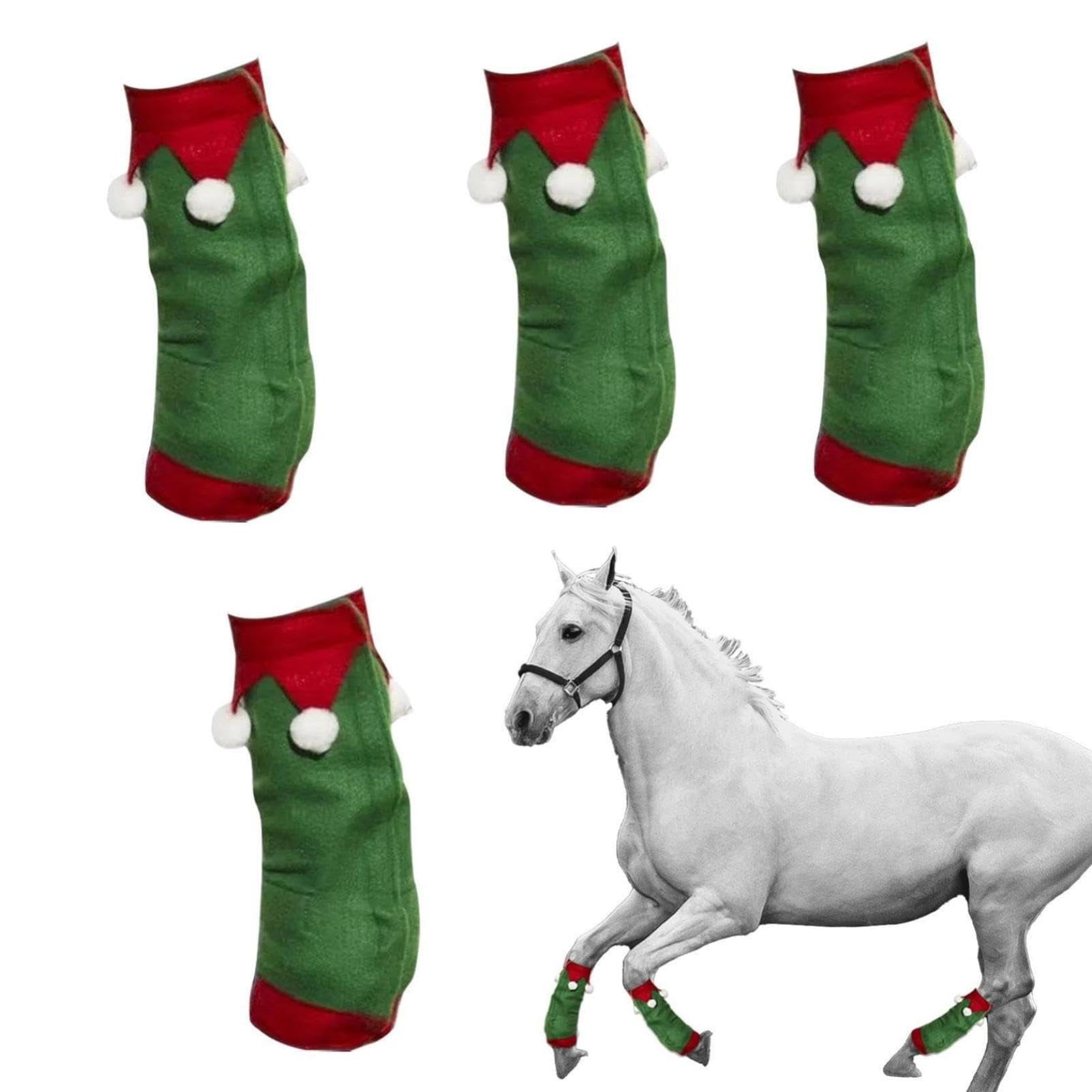 Xusx111 - Botas De Mosca Para Caballos Conjunto De 4 Botas De Mosca De Caballo De Navidad Bota De Caballo De Peluche Verde Con Pompom Blanco Invierno Cálido Para Las Vacaciones Accesorios De Disfraz D