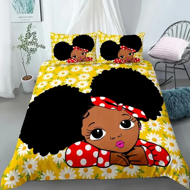 x1138 Bed Sheetsfrican American Duvet Cover Gilrs Kids Cute Ballet Princess Dancer Bedding Set Size Polyester Qulit Cover 3-Piece Bedding Set (1 Duvet Cover + 2 Pillow Shams) nj1138
