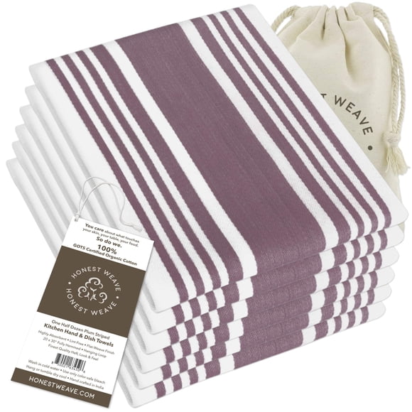 Toallas de Cocina HONEST WEAVE 51x76 cm Pack de 6 Rayas Ciruela