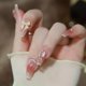 thumbnail image 2 of 4 Packs (96 Pcs) Shining Press On Nails, Heart Shape Rhinestone 3D Camellia Pearl Butterfly With Exquisite Design Acrylic Nails, Mixed Pink Fake Nails Medium Ballet Glue On Nails Set For Women, 2 of 2