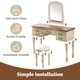 thumbnail image 2 of 46" Vintage Makeup Vanity with Curved Flower Frame Mirror, Elegant Dressing Table with 5 Drawers and Leather Stool, Vanity Desk with Solid Wood Legs and Antique Handles for Bedroom, 2 of 3