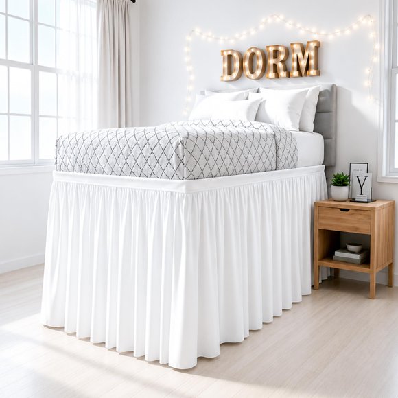 Faldón de cama Shreem Linen Twin XL 76 cm blanco de microfibra