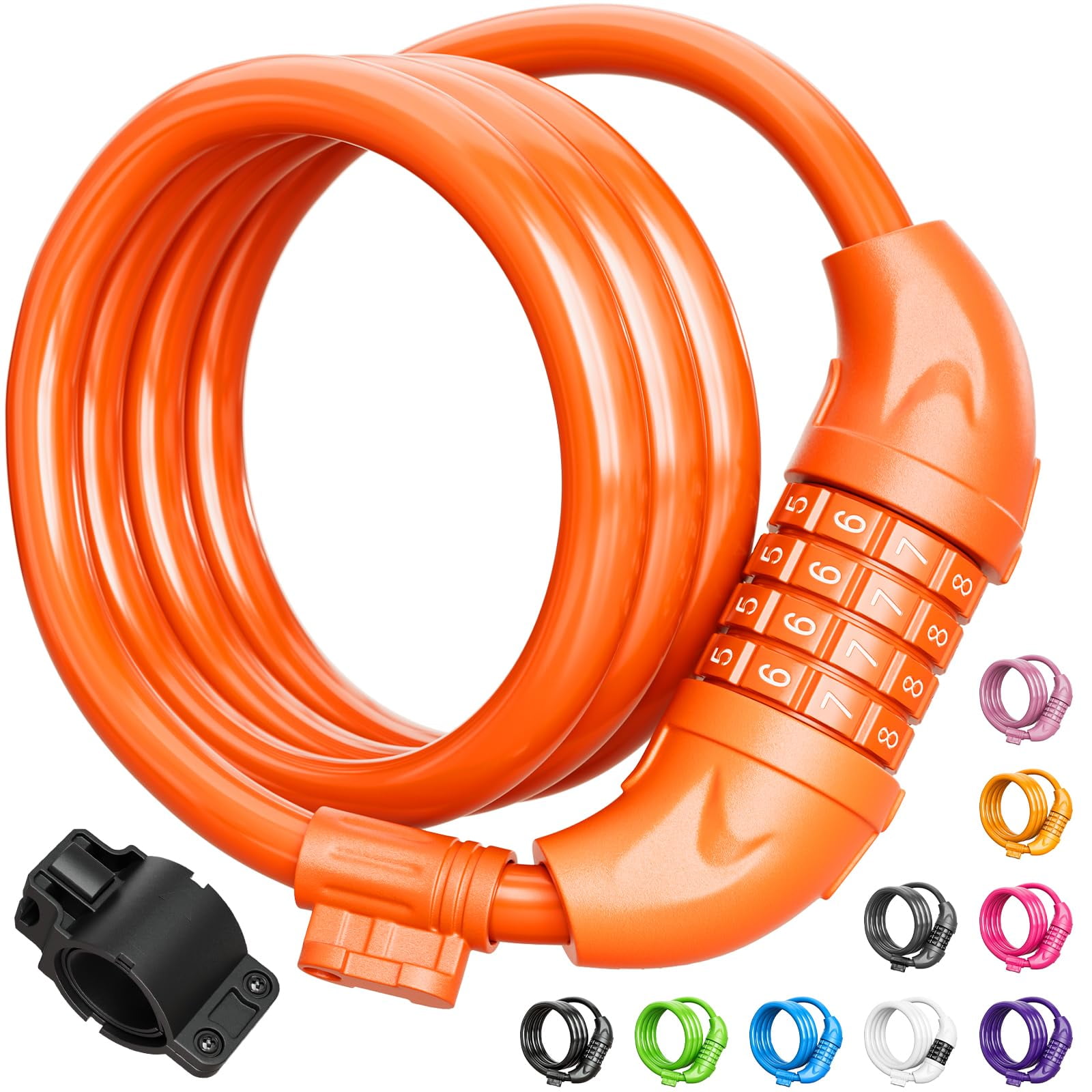 Candado Para Bicicleta Titanker, Cable De 1,2 Cm Y 1,2 M, Combinación, Naranja