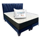 thumbnail image 1 of Cama Dos Plazas con Colchon + Pack de Almohadas Tapizado en Felpa Azul Oscuro, 1 of 6