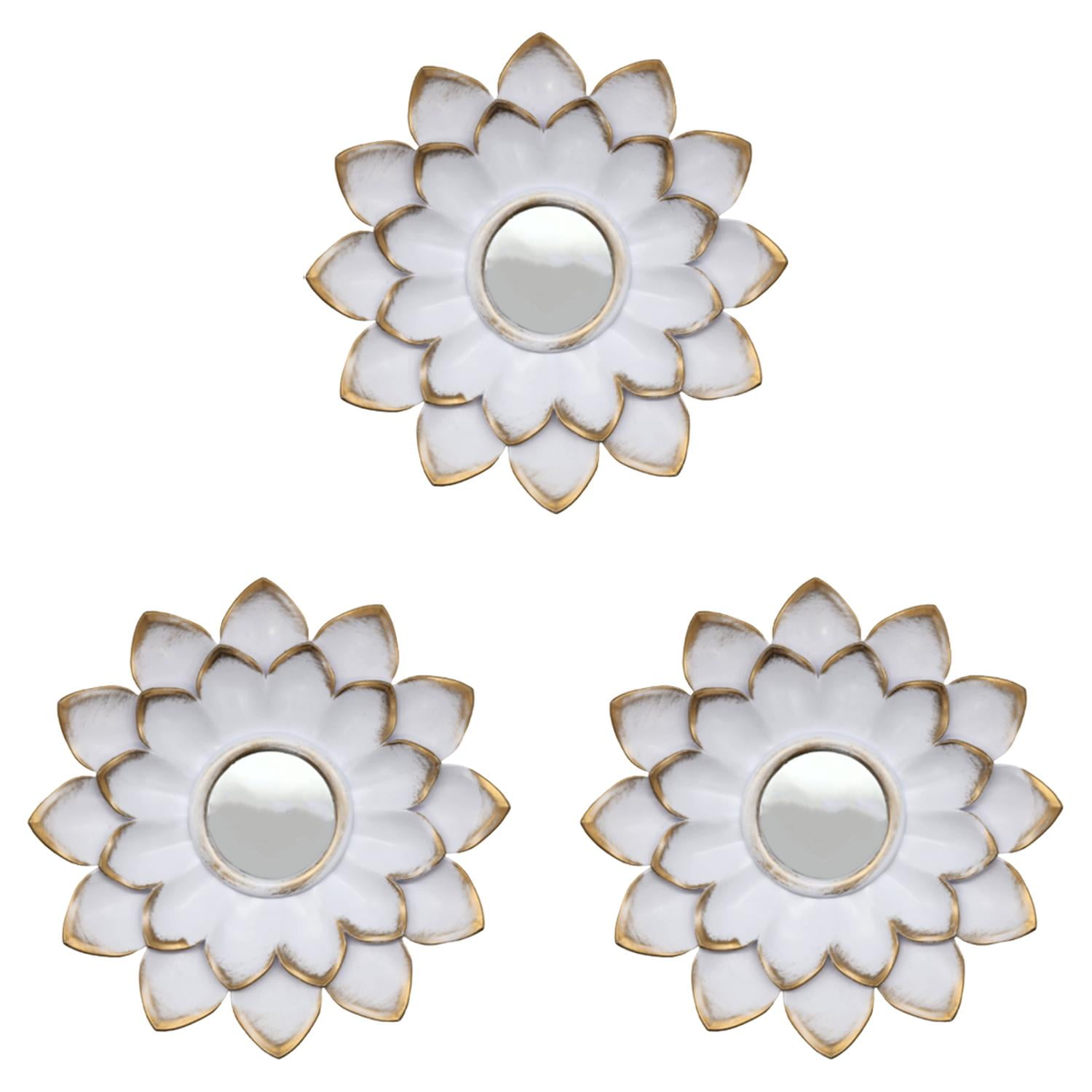 Fliperex - Set 3 Marcos De Espejos Flor De Loto Decorativo Blanco Deco Blanco