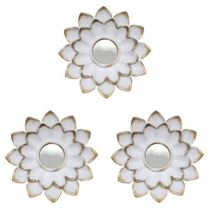 Fliperex - Set 3 Marcos De Espejos Flor De Loto Decorativo Blanco Deco Blanco