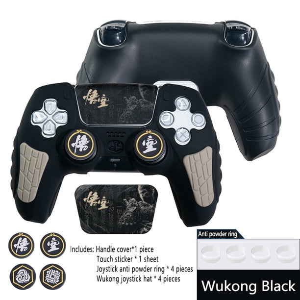 Funda protectora de silicona con agarre antideslizante para el mando de PlayStation 5, incluye pegatinas de tapa de balancín, funda de asa a prueba de sudor, accesorios de juego-Negro