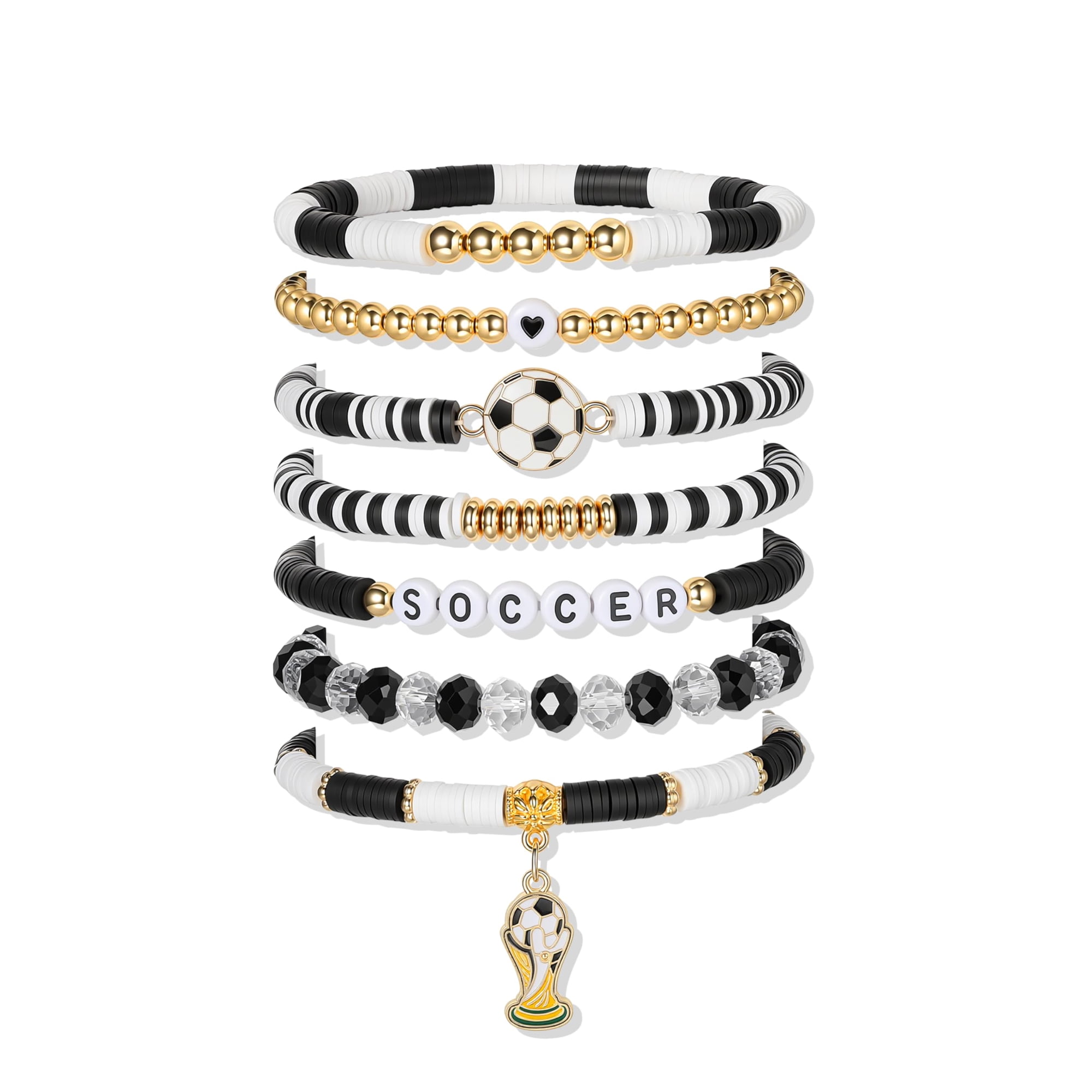 Set De Pulseras Poasrelax 2026 De Fútbol, 7 Piezas, Negro Y Blanco