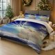 thumbnail image 1 of 3pcs White Cat and Lightning Theme Printed Polyester Bedding Set | Ideal for Home/Guest Room All-Season Use, 1 of 1