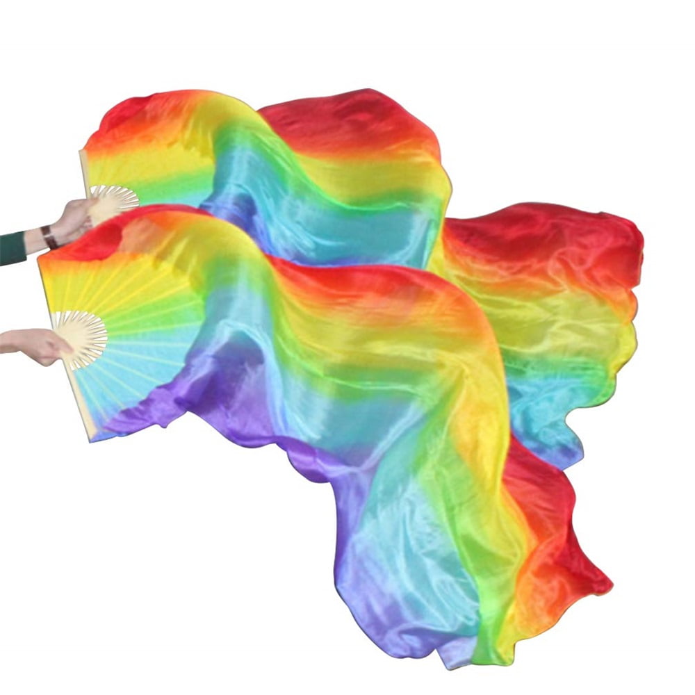 Xusx111 - 1 Par (izquierda + Derecha) Mujeres Velo Del Ventilador De La Danza Del Vientre De La Seda Real, Longitud 150cm, Velo Del Ventilador De La Danza Del Vientre De La Seda Colorido Ajustable