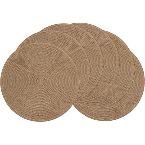 XmhyTop Juego de 6 Manteletes Redondos Individuales de Algodón Premium, Antideslizantes con Textura Gruesa, Resistentes al Calor, Estilo D, 38cm, Color Marrón