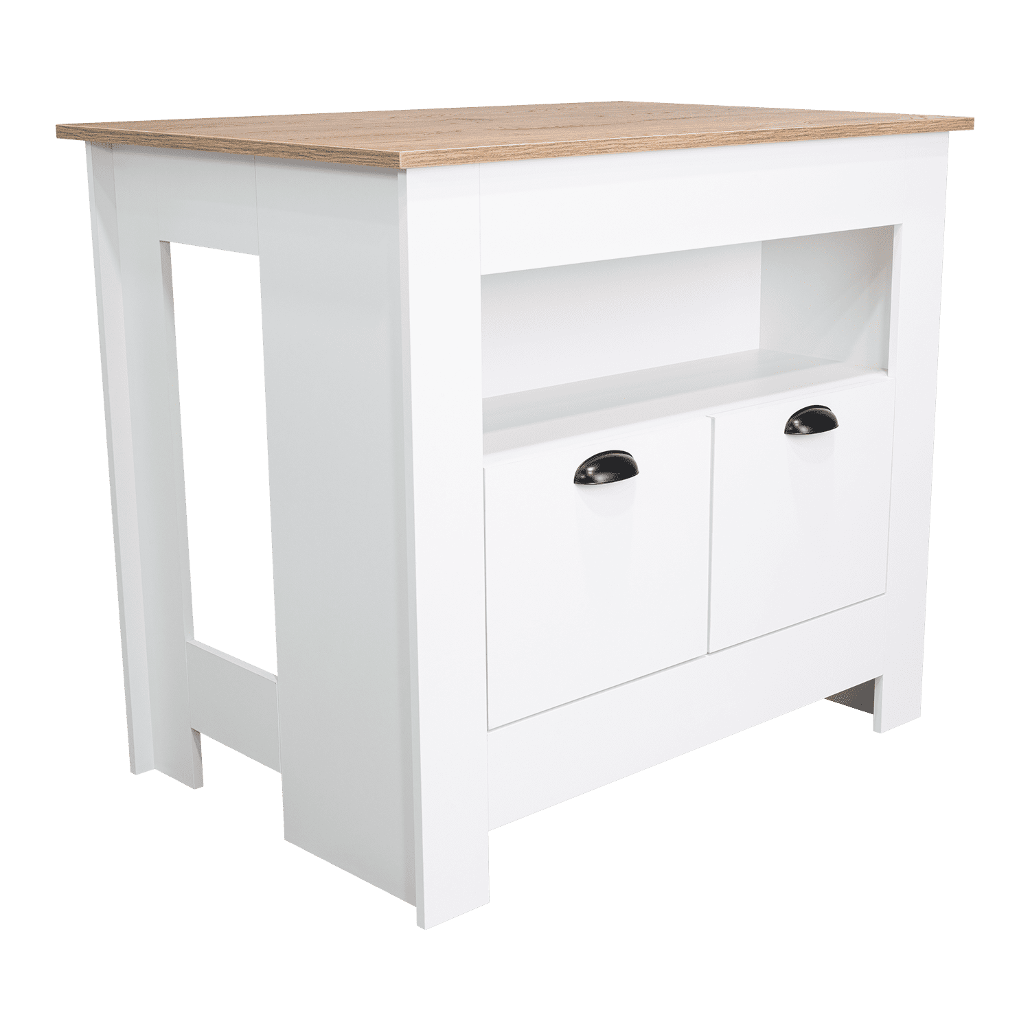 Fmfurniture - Isla De Cocina 2 Puertas Blanco Y Café Claro