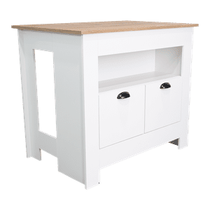 Fmfurniture - Isla De Cocina 2 Puertas Blanco Y Café Claro