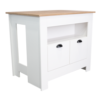 Fmfurniture - Isla De Cocina 2 Puertas Blanco Y Café Claro