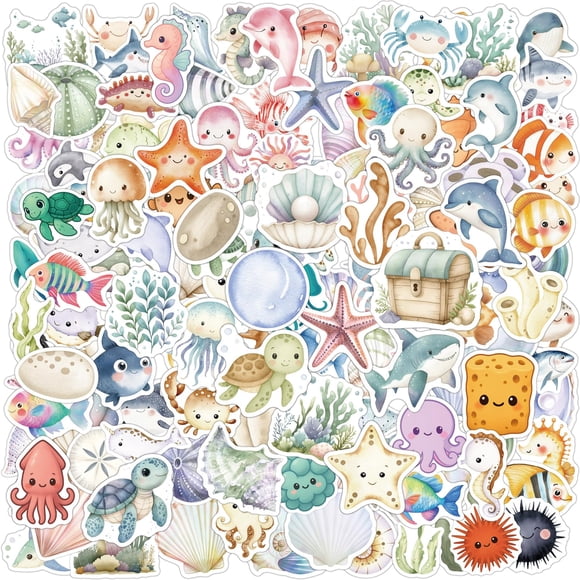 Stickers OBUJOPAL 150 animales oceánicos impermeables de vinilo