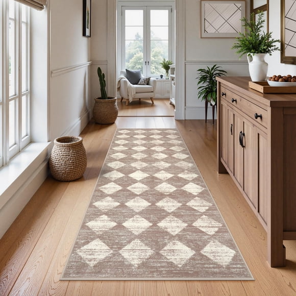 Alfombra Lahome Trellis, lavable, 60 x 180 cm, color beige