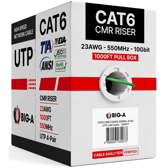 Cable Ethernet Cat6 Big-A 1000 pies verde CMR Riser