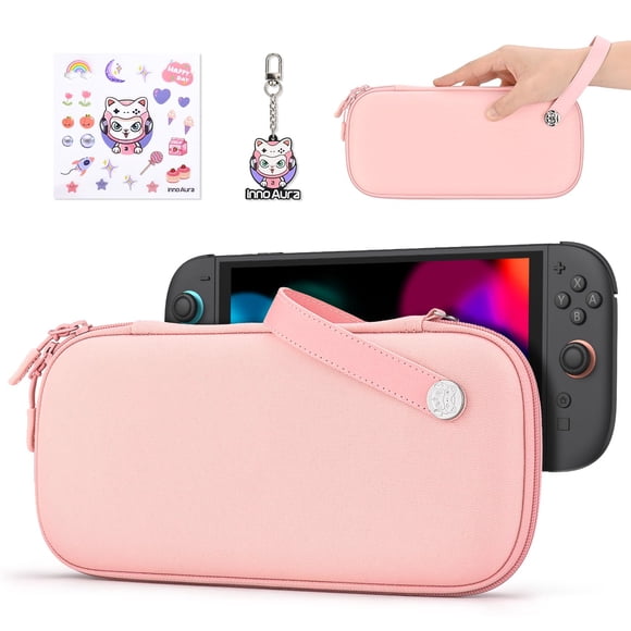 Funda de transporte innoAura para consola Switch 2 con 9 tarjetas de juego, rosa