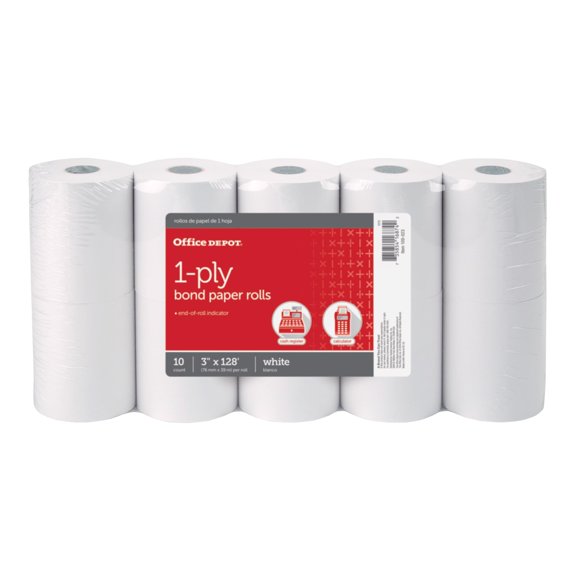 Rollos de papel Office Depot 7,6 cm x 39 m blanco - paquete de 10