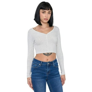 Polera Mujer Manga Larga Broches Gris Corona