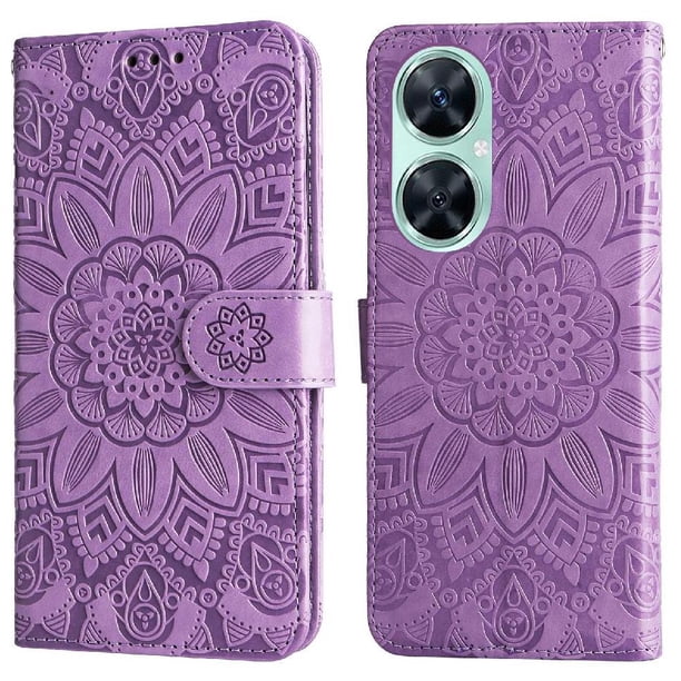 Funda tipo cartera FOXDOCK para Huawei Nova 11i , diseño girasol en relieve, cuero PU, cierre magnético, soporte y tarjetero