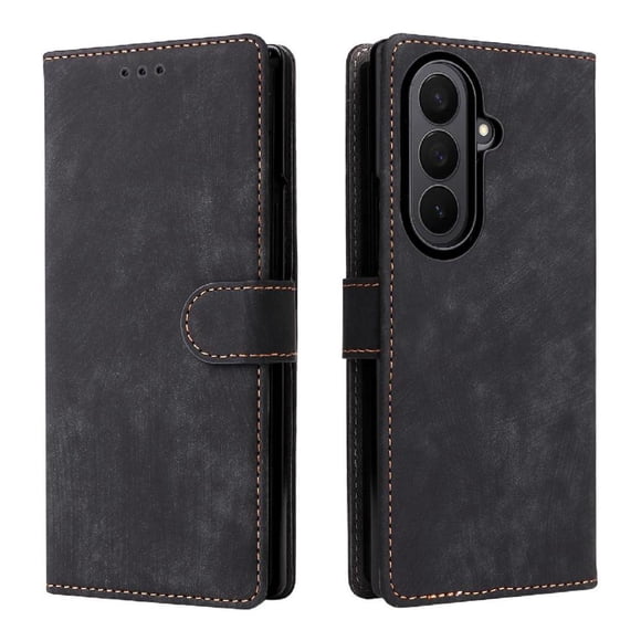 Funda Billetera para Samsung Galaxy Z Fold 7 con Soporte - Cartera de Cuero con Ranuras Negro