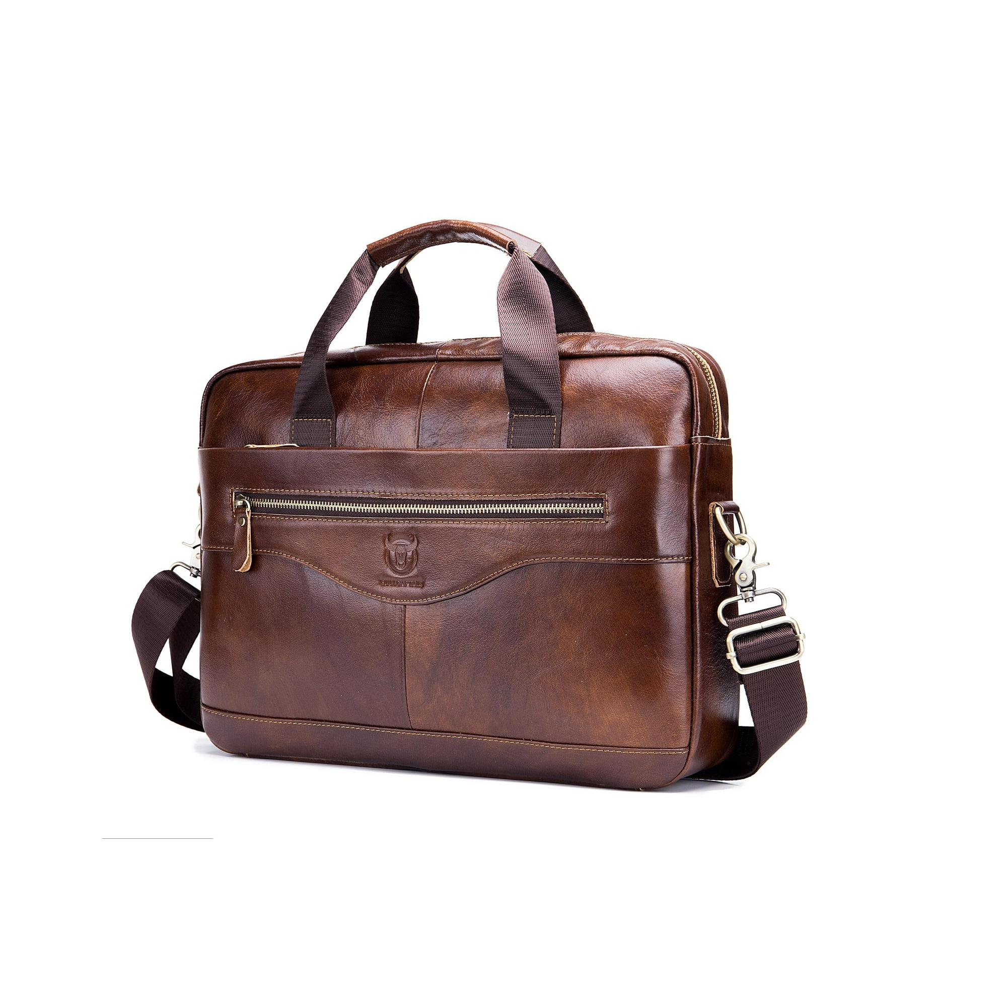 Bullcaptain - Maletín Portafolio De Cuero Notebook Tablet Gwb044 Café