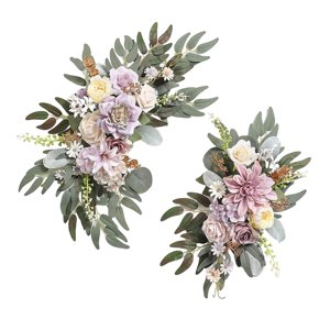 Magideal - 2 Piezas De Flores Artificiales De Seda, Flores Colgantes Rústicas Para Boda, Corona De Arco, Telón De Fondo Floral Para La Puerta Delantera Del Hogar Blanco Púrpura