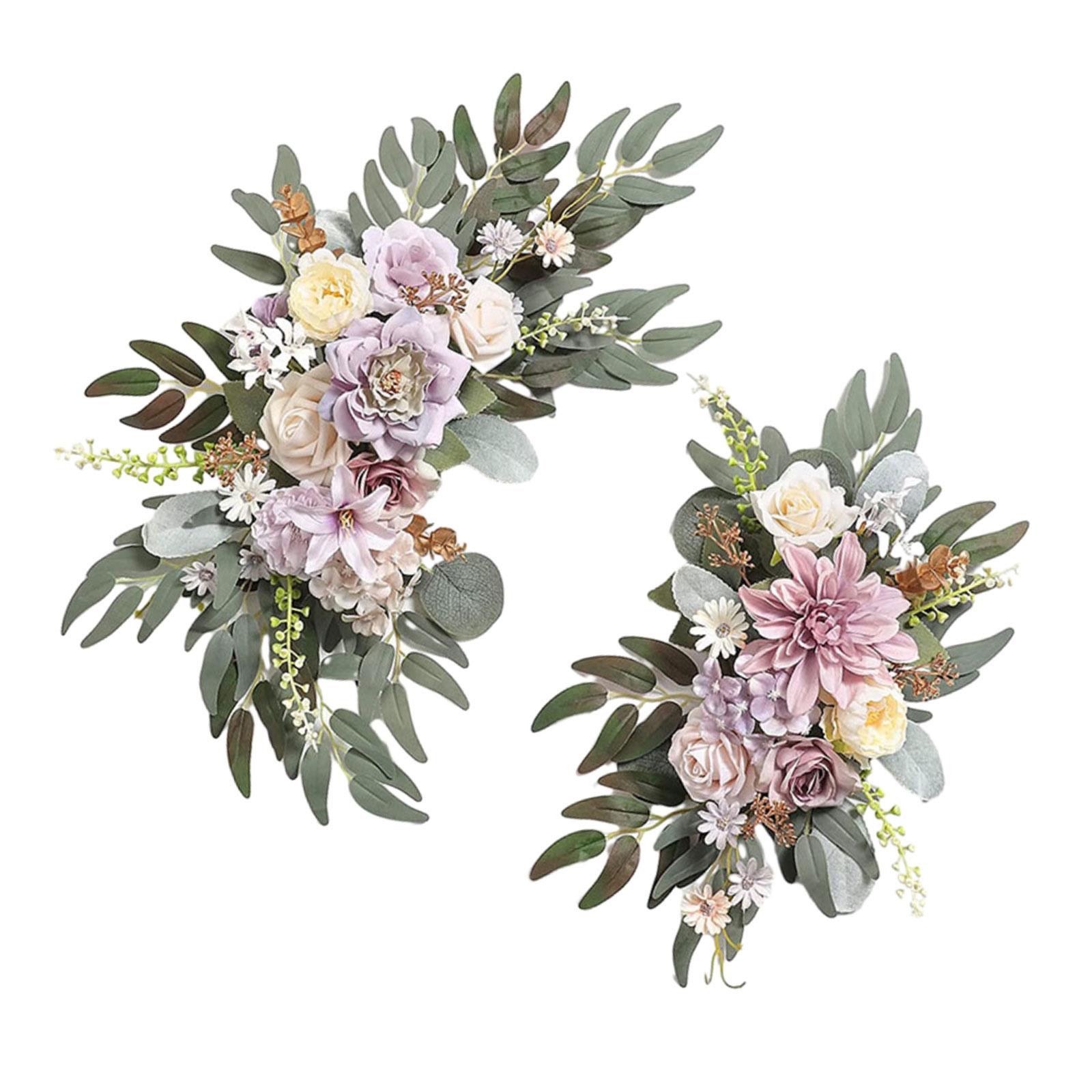 Magideal - 2 Piezas De Flores Artificiales De Seda, Flores Colgantes Rústicas Para Boda, Corona De Arco, Telón De Fondo Floral Para La Puerta Delantera Del Hogar Blanco Púrpura