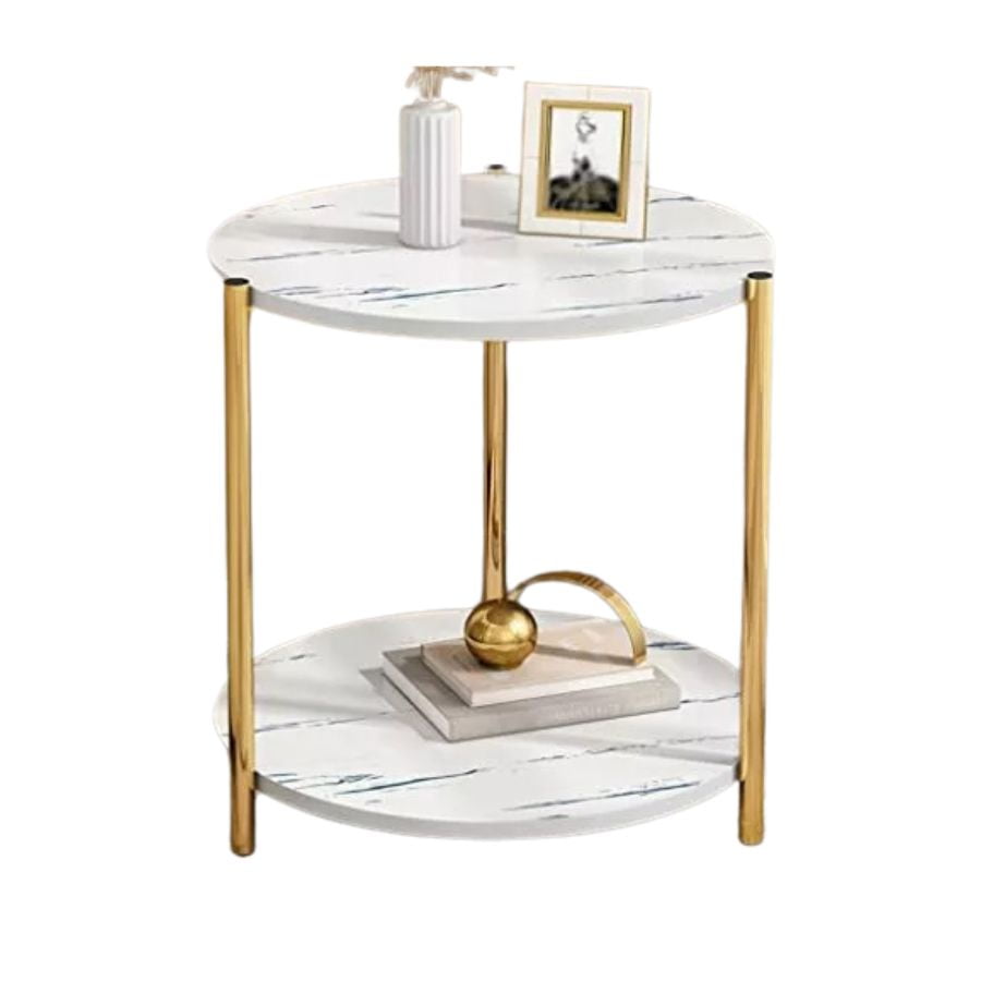 Click Ventas - Mesa Auxiliar Moderna Marmoleado Decoracion Redondo Blanco
