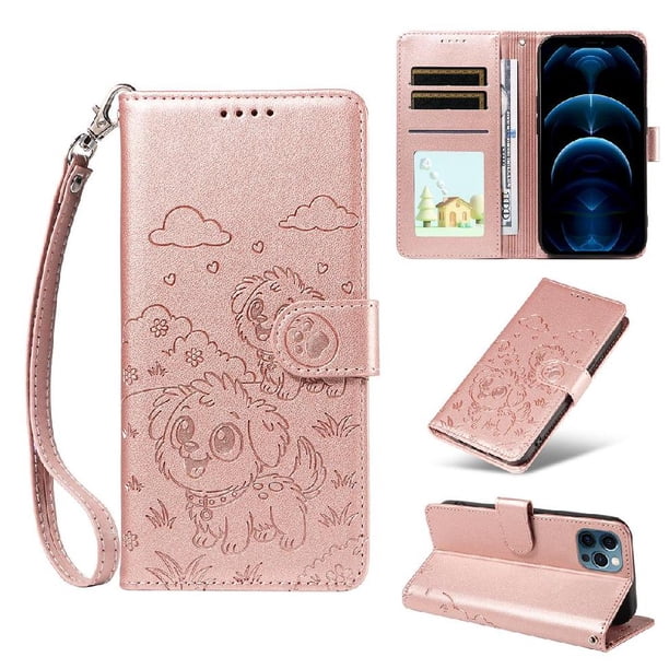 Funda Billetera FOXDOCK Compatible con iPhone 12 , Diseño Perrito Tierno, Ranuras para Tarjetas y Soporte Plegable