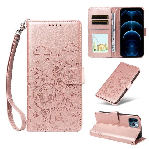 Funda Billetera Foxdock Compatible Con Iphone 12 , Diseño Perrito Tierno, Ranuras Para Tarjetas Y Soporte Plegable