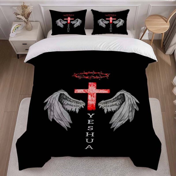 Red Cross Themed Three-Piece Bedding Set Duvet Cover and Pillowcase Set Soft and Comfortable for All Seasons