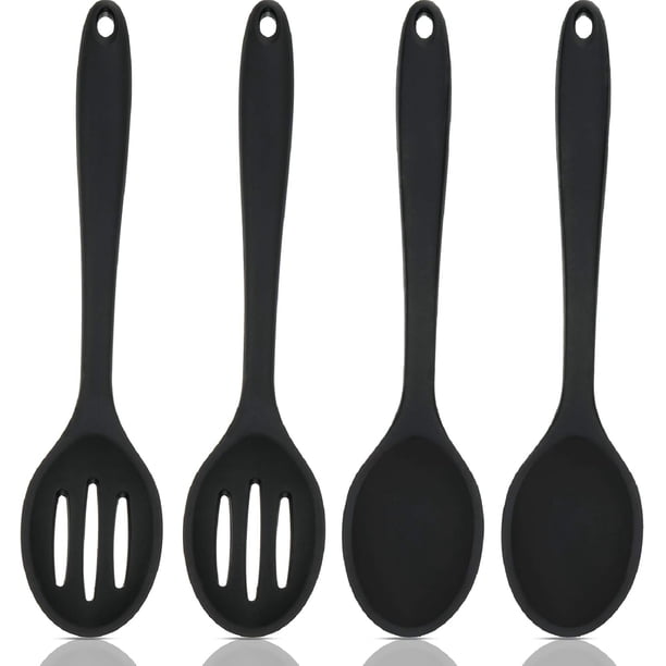 Juego de 4 cucharas ranuradas y mezcladoras de silicona antiadherentes, cucharas ranuradas grandes de silicona para servir, cucharas antiadherentes resistentes al calor para cocinar, hornear, remover