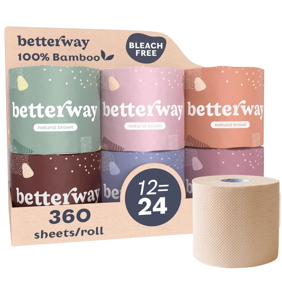 Papel higiénico Betterway, bambú sin blanquear, 3 capas, 12 rollos