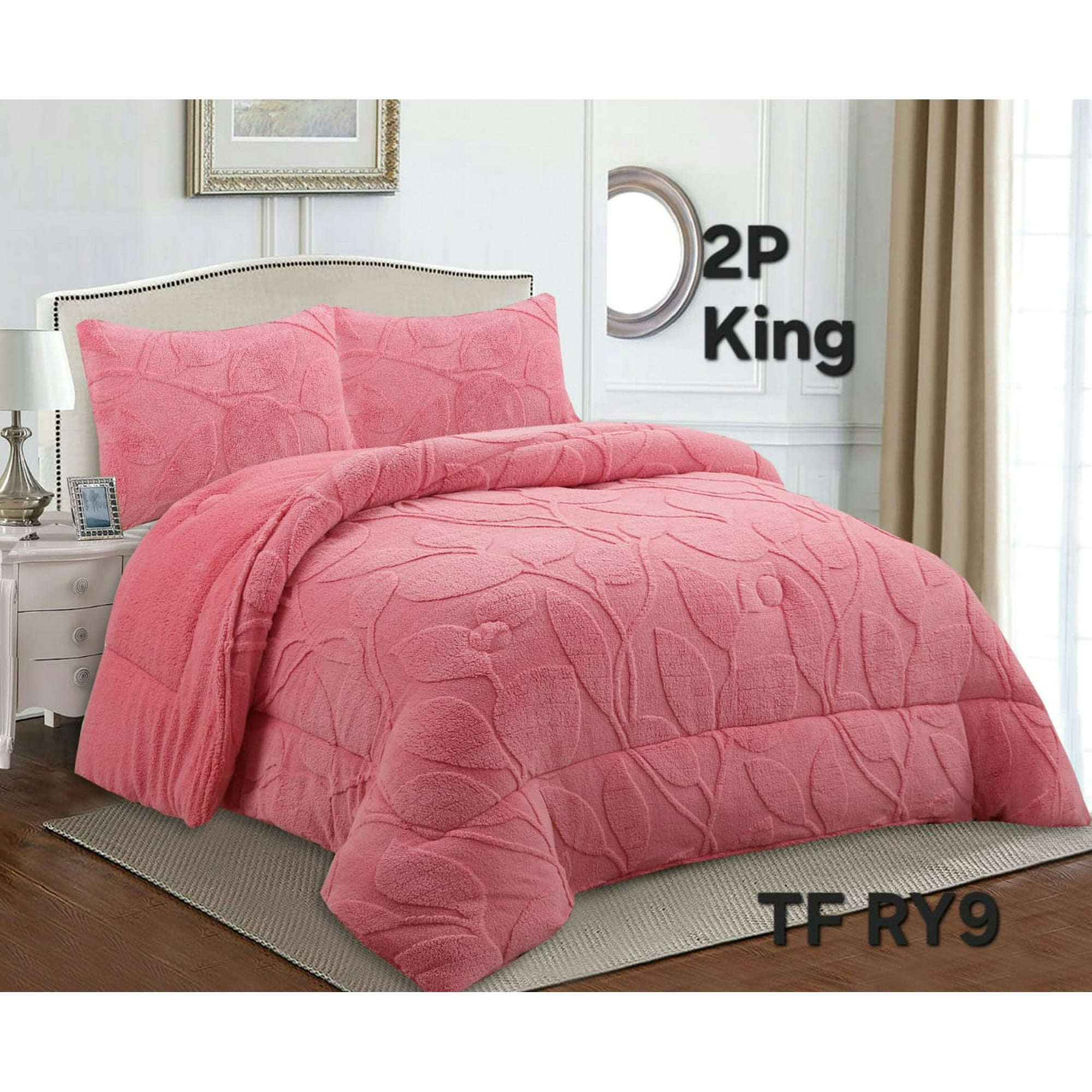 Aladdins Shop - Cobertor De Invierno Texturizado Con Chiporro 2 Plazas Hojas Rosa