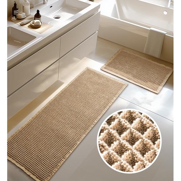 Juego de alfombrillas de baño Furicher Waffle, grandes, antideslizantes y ultraabsorbentes